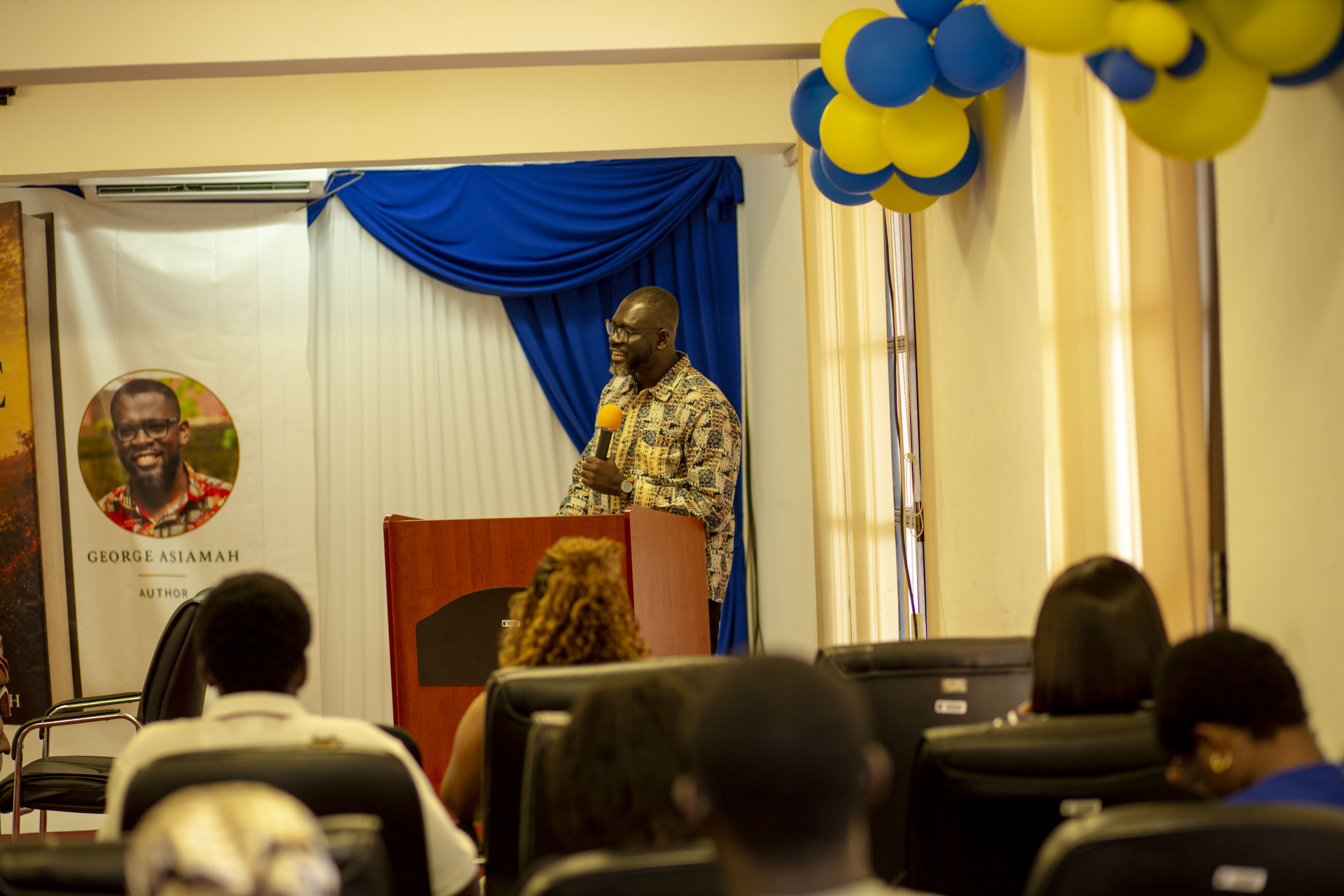 George Asiamah speaking at The Back Route launch in Accra